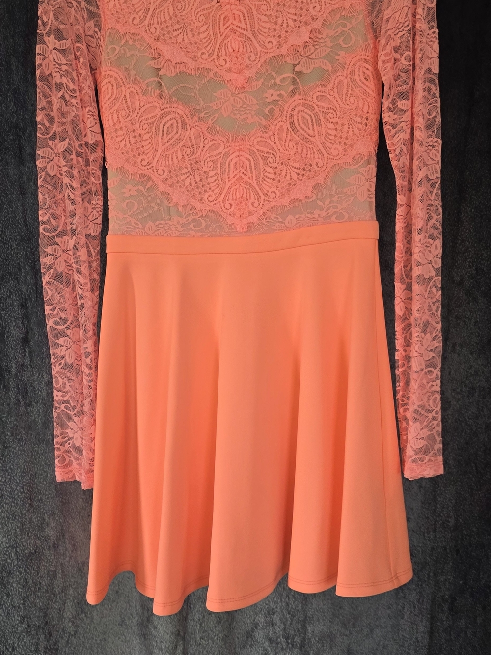 ASOS Coral Lace Long-Sleeve Skater Dress